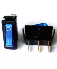 Клавиша прямоугольная узкая с подсветкой 12V (синяя)