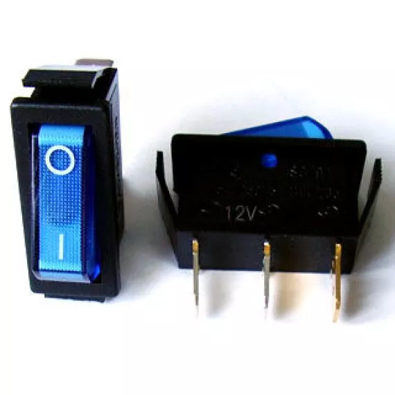 Клавиша прямоугольная узкая с подсветкой 12V (синяя)