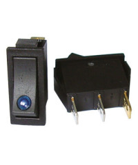 Клавиша прямоугольная узкая "чёрная" с лампой 12V (синяя)