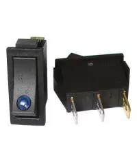 Клавиша прямоугольная узкая "чёрная" с лампой 12V (синяя)