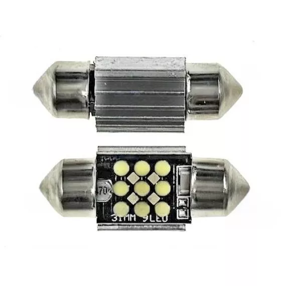 Светодиод С5W 12-24V (COB) (9 диодов) белый 31мм с "обманкой"