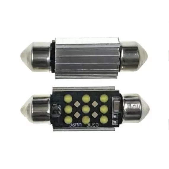 Светодиод С5W 12-24V (COB) (9 диодов) белый 36мм с "обманкой"