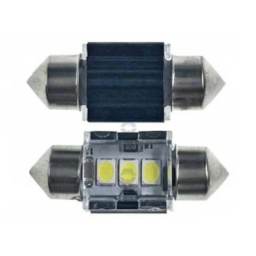 Светодиод С5W 12-24V (SMD-3030) 3 диода белый 31мм. с "обманкой"