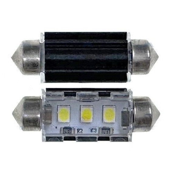 Светодиод С5W 12-24V (SMD-3030) 3 диода белый 36мм. с "обманкой"