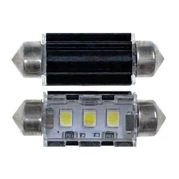 Светодиод С5W 12-24V (SMD-3030) 3 диода белый 36мм. с "обманкой"