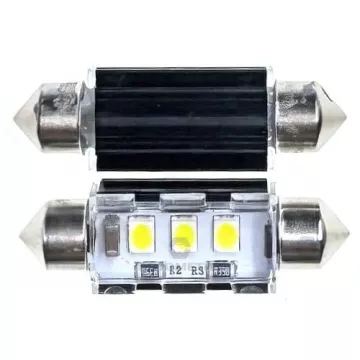 Светодиод С5W 12-24V (SMD-3030) 3 диода белый 39мм. с "обманкой"