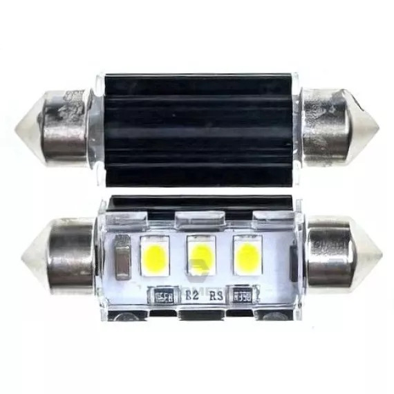 Светодиод С5W 12-24V (SMD-3030) 3 диода белый 39мм. с "обманкой"