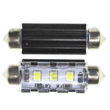 Светодиод С5W 12-24V (SMD-3030) 3 диода белый 41мм. с "обманкой"