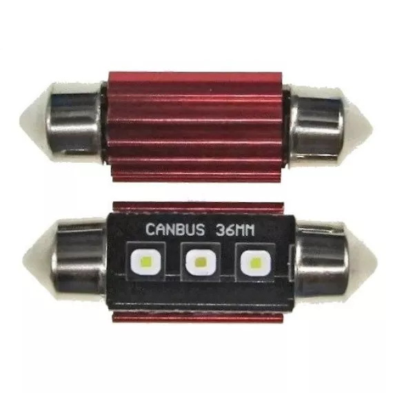 Светодиод С5W 12-24V (SMD-3838) 2 диода белый 31мм. с "обманкой"