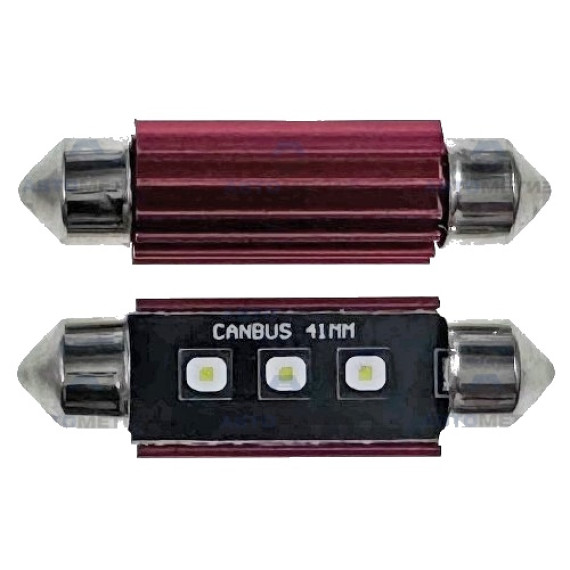 Светодиод С5W 12-24V (SMD-3838) 3 диода белый 41мм. с "обманкой"