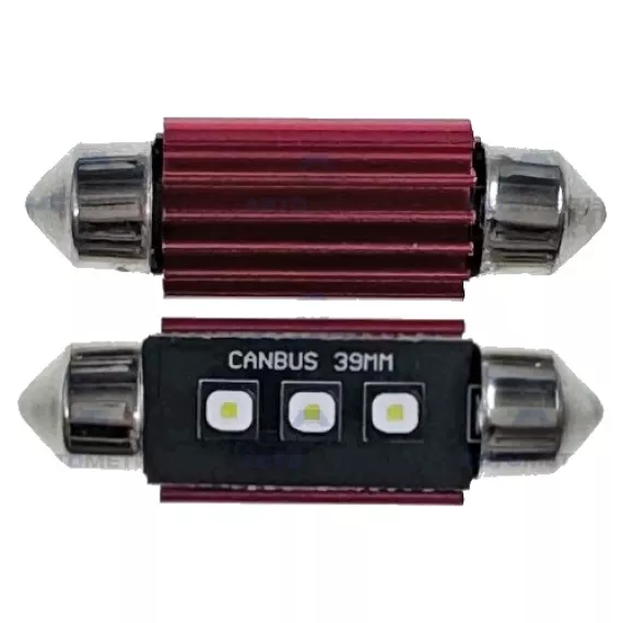 Светодиод С5W 12-24V (SMD-3838) 3 диода белый 39мм. с "обманкой"