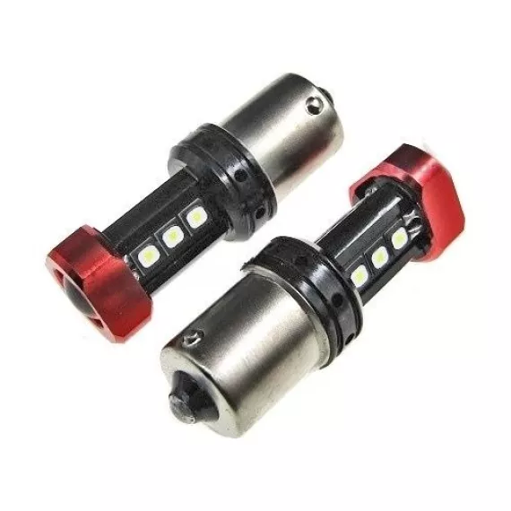 Светодиод P21/5W 12-24V (SMD-3838) 12 диодов белый с "линзой"