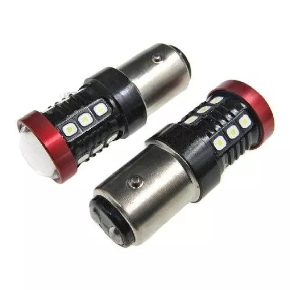 Светодиод P21/5W 12-24V (SMD-3838) 18 диодов белый с "линзой"