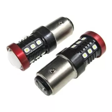 Светодиод P21/5W 12-24V (SMD-3838) 18 диодов белый с "линзой"