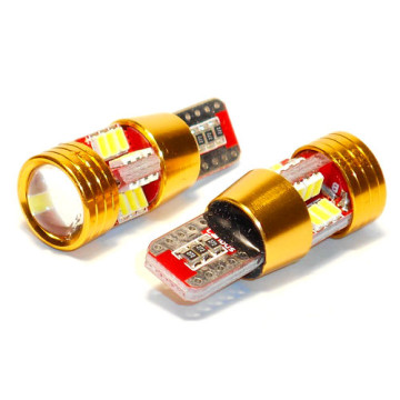 Светодиод W5W 12-24V (SMD-3014+линза) 27 диодов белый с "обманкой"