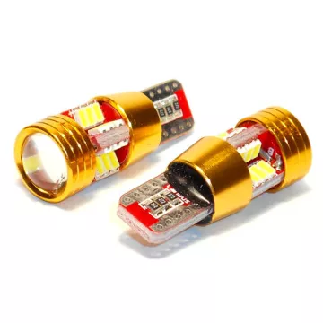 Светодиод W5W 12-24V (SMD-3014+линза) 27 диодов белый с "обманкой"