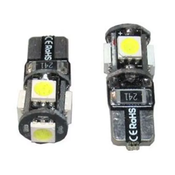 Светодиод W5W (SMD-5050) 5 диодов белый с "обманкой"