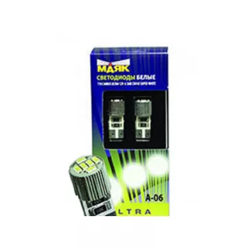 Лампа светодиод W5W 12V 10W без цоколя, габариты, повторитель поворота 6 светодиодов W2.1x9.5D (2 шт.) МАЯК