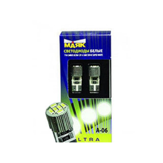 Лампа светодиод W5W 12V 10W без цоколя, габариты, повторитель поворота 6 светодиодов W2.1x9.5D (2 шт.) МАЯК