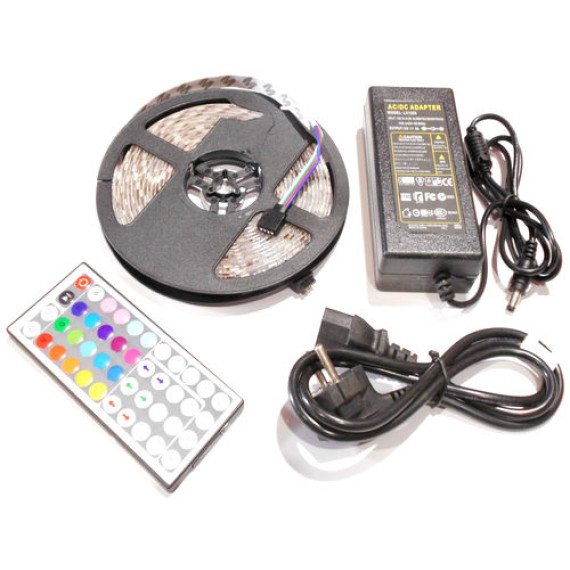 Лента светодиодная RGB 12-220V (5м.+блок с пультом) разноцветная