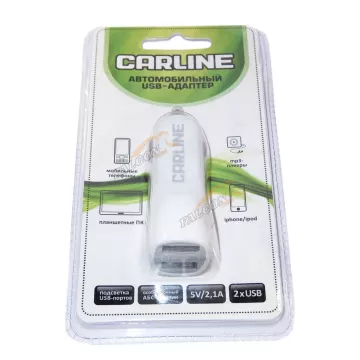 Зарядка USB в прикуриватель (CarLine) 12V/24V 2xUSB 1A-2.1A Белый CH-2UW