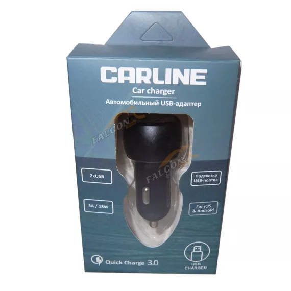 Зарядка USB в прикуриватель (CarLine) 12V 2xUSB Quick Charge Чёрный CH-2QC