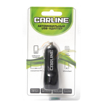 Зарядка USB в прикуриватель (CarLine) 12V/24V 2xUSB 1-2A Чёрный ch-2ub