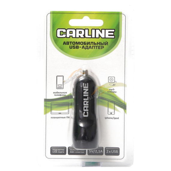 Зарядка USB в прикуриватель (CarLine) 12V/24V 2xUSB 1-2A Чёрный ch-2ub