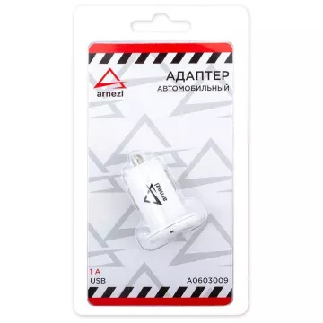 Зарядка "Адаптер USB в прикуриватель" (Arnezi) 1A/5V 1хUSB A0603009 Белый