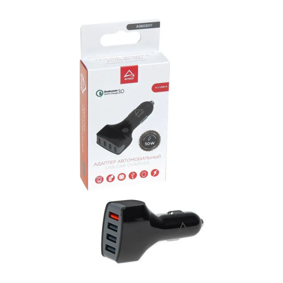 Зарядка "Адаптер USB в прикуриватель" (Arnezi) 2,4A/5V 4хUSB 12/24V 30W A0603017
