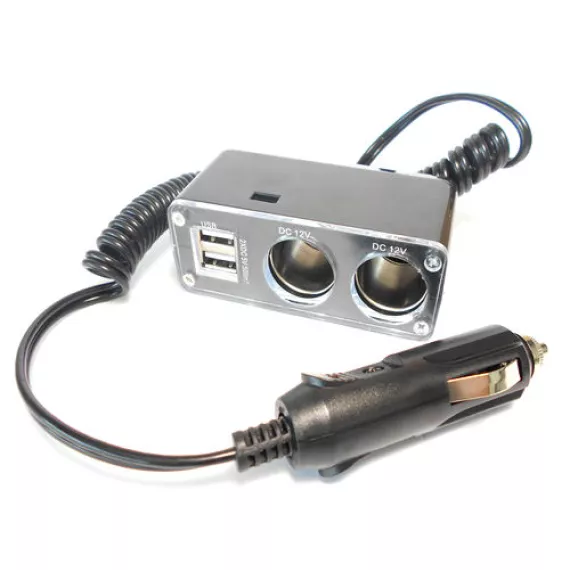 Разветвитель прикуривателя 2-ной.+2 USB "на проводе" REXANT