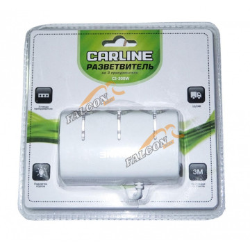 Разветвитель прикуривателя 3 гнезда (CarLine) 300W на 8А, белый