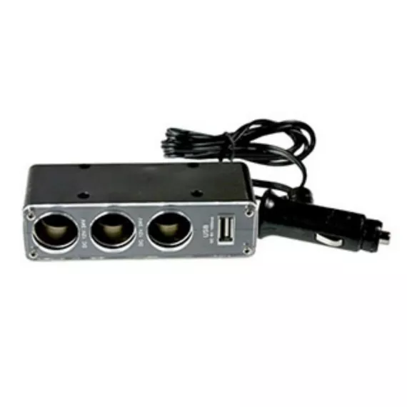 Разветвитель прикуривателя на 3 гнезда, USB порт 12V