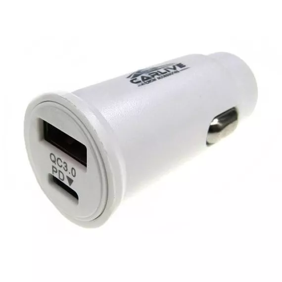 Разъём "Штекер" прикуривателя под USB+Type-C 20W 12-24V(белый)CARLIVE