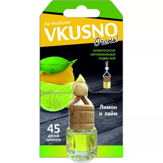Ароматизатор подвес жидкий (FRESHCO) "Vkusno" Лимон-Лайм AR1VB002 дерево+стекло