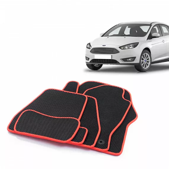 Коврики салона FORD Focus 3 (С346), 2010-18 EVA,черные/окант красн. CS20