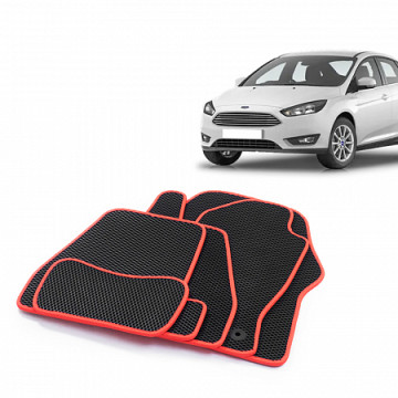 Коврики салона FORD Focus 3 (С346), 2010-18 EVA,черные/окант красн. CS20