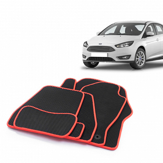Коврики салона FORD Focus 3 (С346), 2010-18 EVA,черные/окант красн. CS20