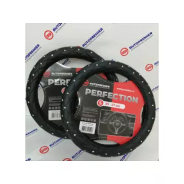 Оплетка руля AUTOPREMIER экокожа со стразами, черный/жемчуг (S)