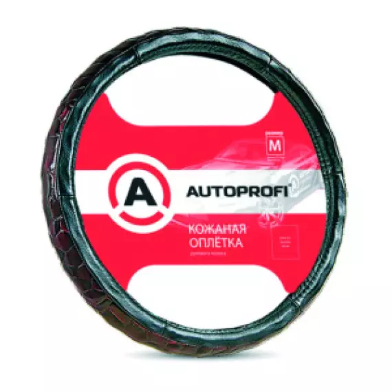 Оплетка руля AUTOPROFI (L) АР-156 кожа вставка под крокодила черн.