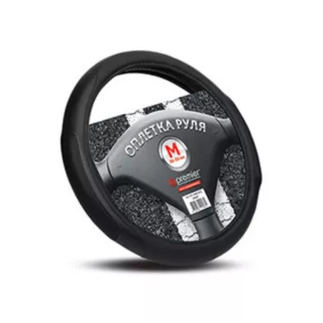 Оплетка руля AUTOPREMIER кожа PU перфорированная вставка, чёрный/серый (М)