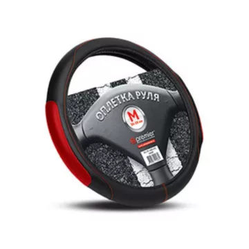 Оплетка руля AUTOPREMIER кожа PU перфорированная вставка, чёрный/красный (М)