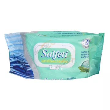 Салфетки антибактериальные очищающие 120шт (Salfeti) MEGA PACK с пластиковым клапаном