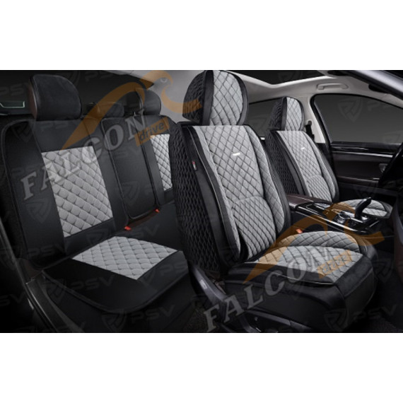 Чехлы-накидки 5D (PSV) Favorit Velur (Черно-Серый/Серая строчка), комплект на весь салон, велюр
