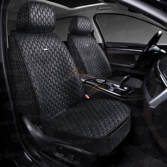 Чехлы-накидки 5D (PSV) Skin 2 FRONT (Чёрный/Чёрный строчка), на передние сиденья, мокрая кожа