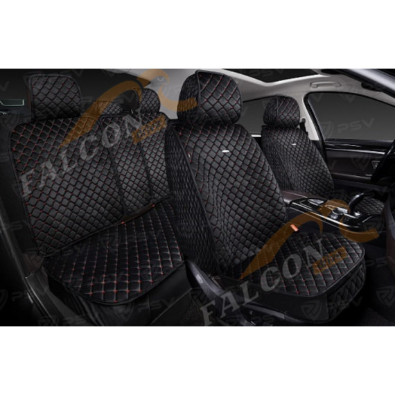 Чехлы-накидки 5D (PSV) Velur (Черный/Красная строчка), комплект на весь салон, велюр