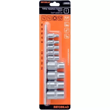 Головки набор 1/4", 1/2" Torx 9 пр (АвтоДело) планка (10696) 39829
