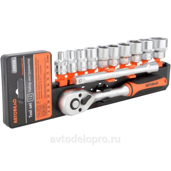 Головки набор 3/8" 6 гр 12 пр (АвтоДело) с трещоткой холдер (16349) 39858