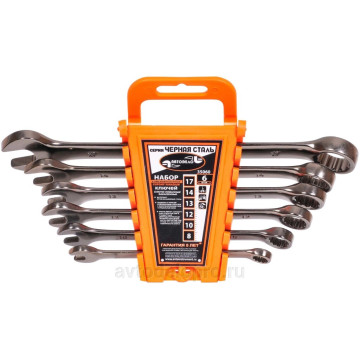 Набор ключей комб 6 пр (8-17 мм) (АвтоДело) Черная сталь холдер (13763) 35060