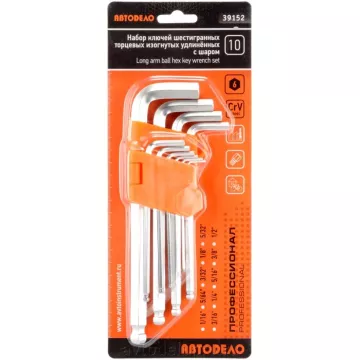 Набор ключей шестигр 10 пр (1/16"-1/2") дюйм средн с шар (АвтоДело) Professional (13806) 39152